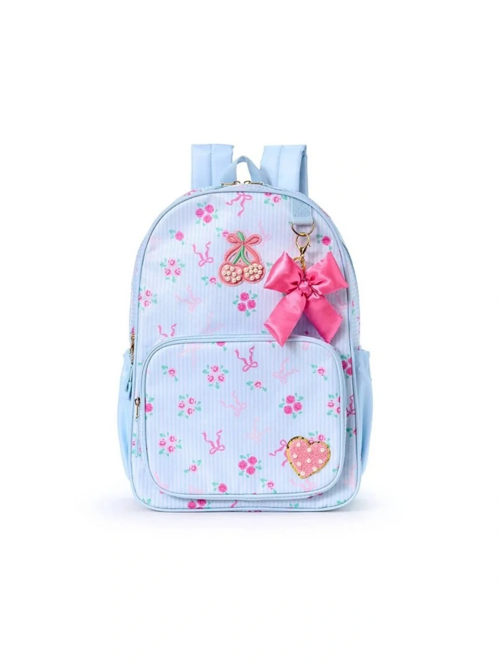 Kids Light Blue Floral Backpack Set with Headphones and Pencil Case